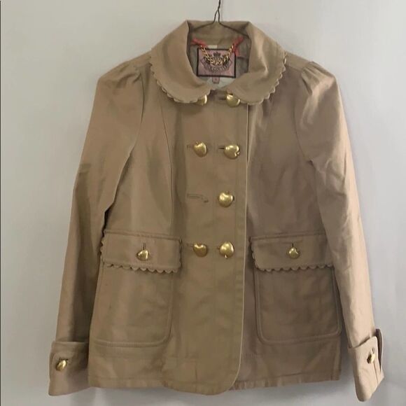 JUICY COUTURE APPLE BUTTON TAN COAT SIZE S - Picture 1 of 8